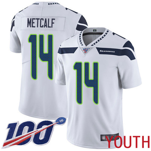 Seattle Seahawks Limited White Youth D.K. Metcalf Road Jersey NFL Football 14 100th Season Vapor Untouchable